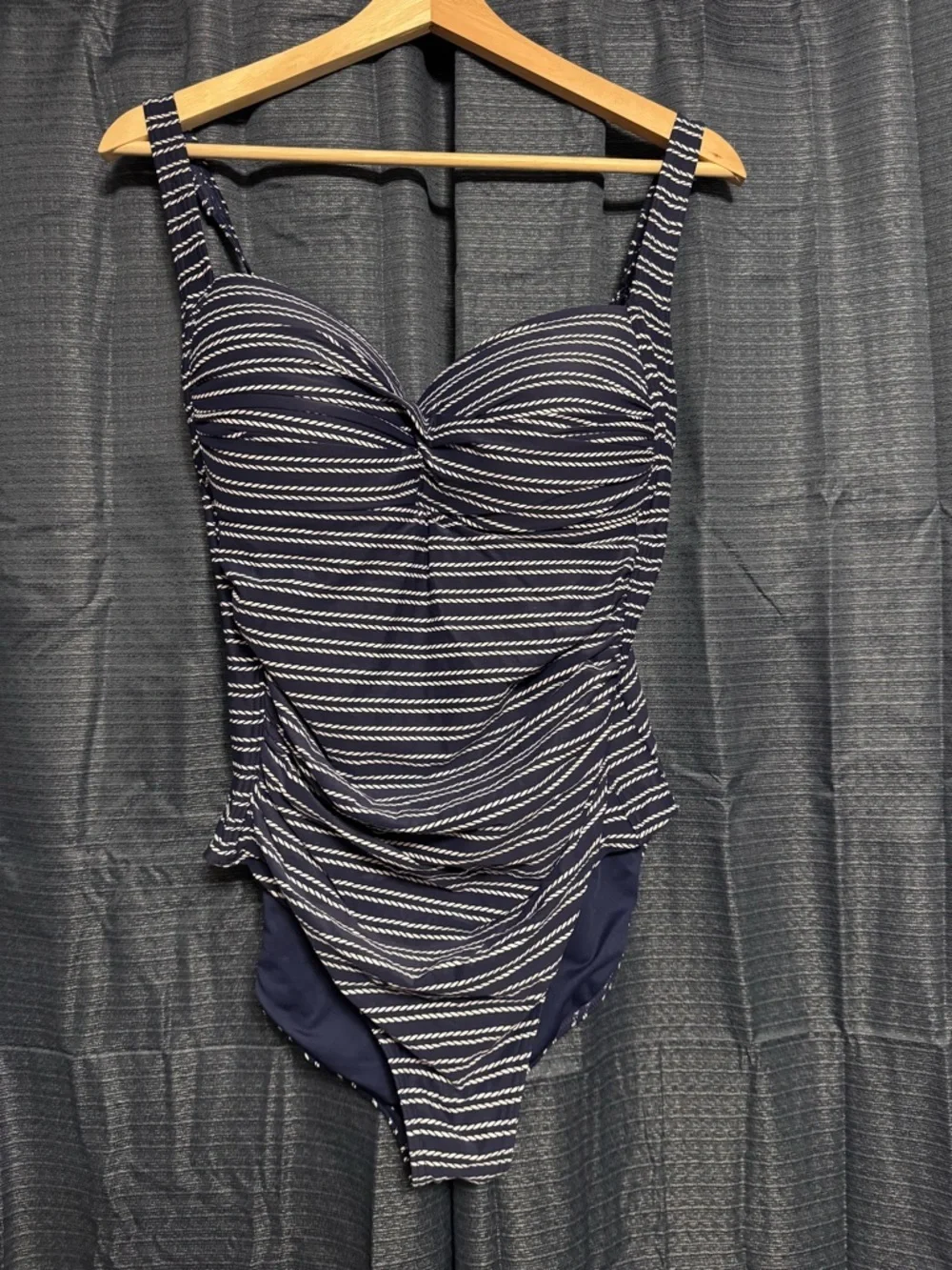 Niptuck navy and white striped rouched one piece swimsuit Size 12